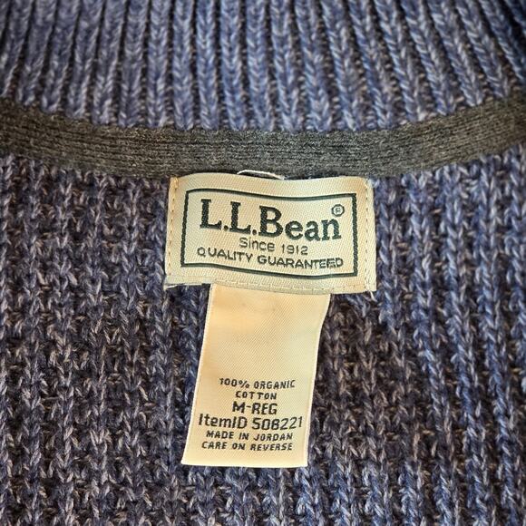 L.L. Bean Organic Cotton Full Zip Sweater Men’s M Blue Knit Jordan - Picture 3 of 11